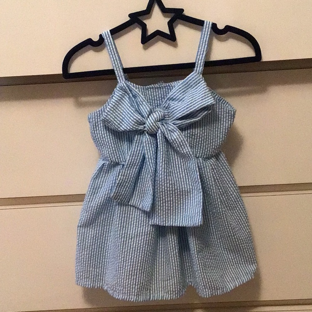 Blue white bow front sundress